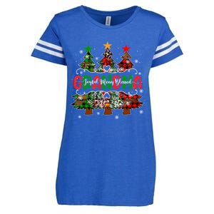 Grandma Joyful Merry Blessed Christmas Trees Buffalo Plaid Funny Gift Enza Ladies Jersey Football T-Shirt