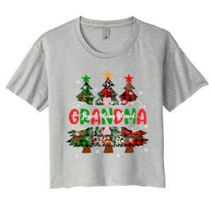 Grandma Joyful Merry Blessed Christmas Trees Buffalo Plaid Funny Gift Women's Crop Top Tee