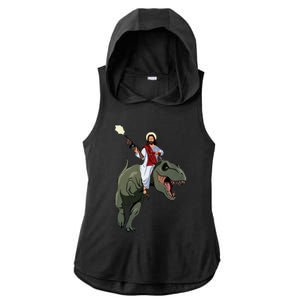 Gun Jesus Riding A Trex Dinosaur Funny Christian Dino Lover Ladies PosiCharge Tri-Blend Wicking Draft Hoodie Tank