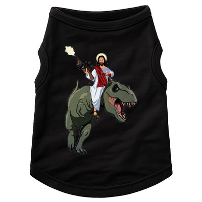 Gun Jesus Riding A Trex Dinosaur Funny Christian Dino Lover Doggie Tank
