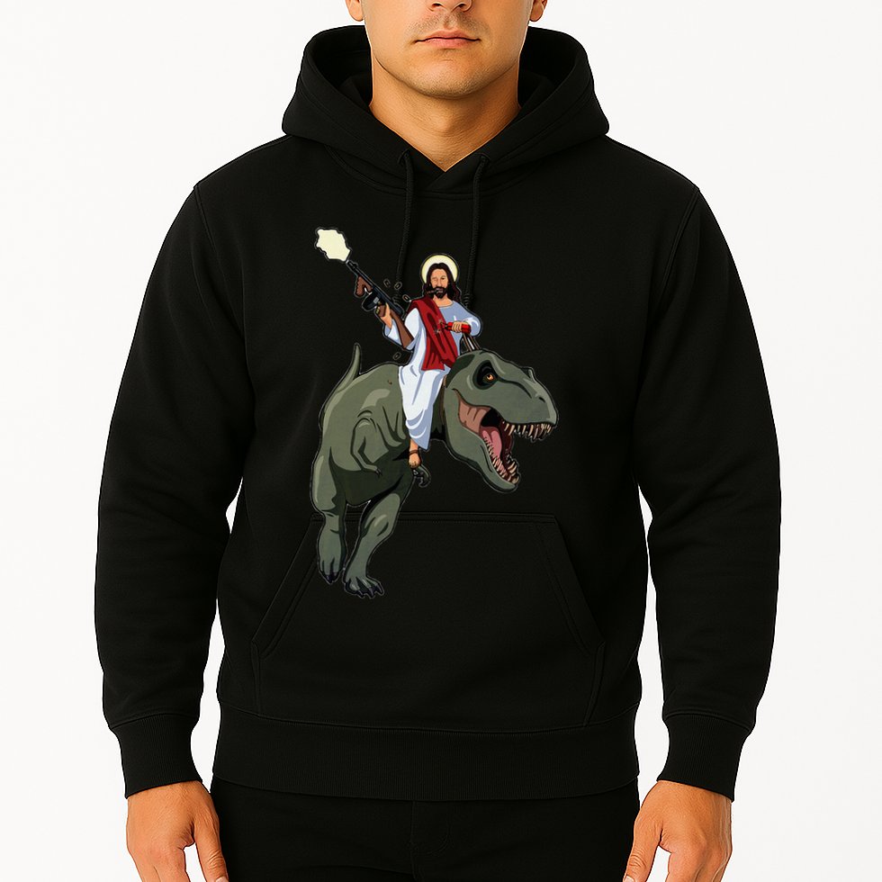Gun Jesus Riding A Trex Dinosaur Funny Christian Dino Lover Hoodie