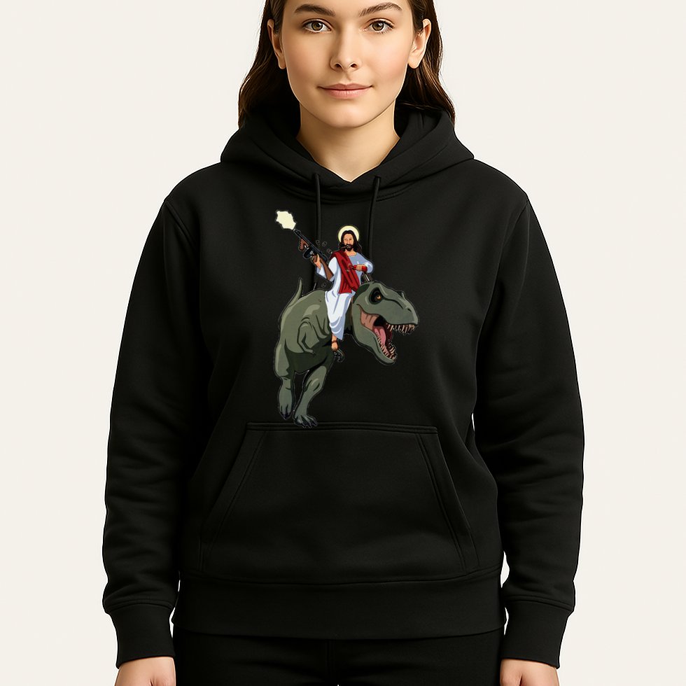Gun Jesus Riding A Trex Dinosaur Funny Christian Dino Lover Hoodie