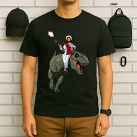 Gun Jesus Riding A Trex Dinosaur Funny Christian Dino Lover T-Shirt