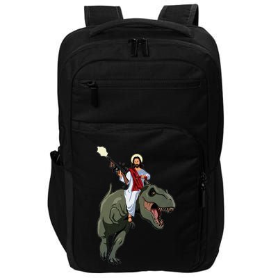 Gun Jesus Riding A Trex Dinosaur Funny Christian Dino Lover Impact Tech Backpack