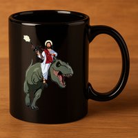 Gun Jesus Riding A Trex Dinosaur Funny Christian Dino Lover 11oz C Handle Ceramic Mug