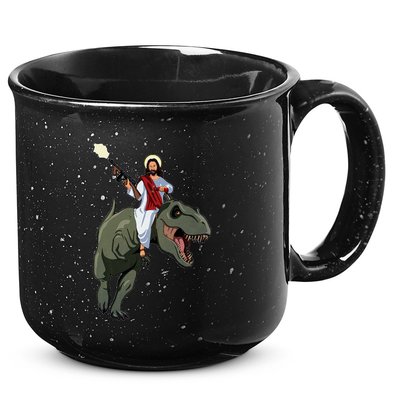 Gun Jesus Riding A Trex Dinosaur Funny Christian Dino Lover 15oz Campfire Ceramic Mug