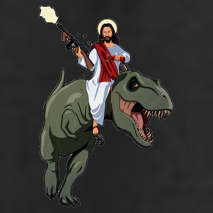 Gun Jesus Riding A Trex Dinosaur Funny Christian Dino Lover 15oz Campfire Ceramic Mug