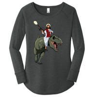 Gun Jesus Riding A Trex Dinosaur Funny Christian Dino Lover Women's Perfect Tri Tunic Long Sleeve Shirt