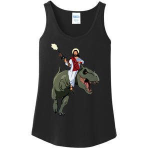 Gun Jesus Riding A Trex Dinosaur Funny Christian Dino Lover Ladies Essential Tank