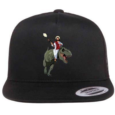 Gun Jesus Riding A Trex Dinosaur Funny Christian Dino Lover Flatbill Hat