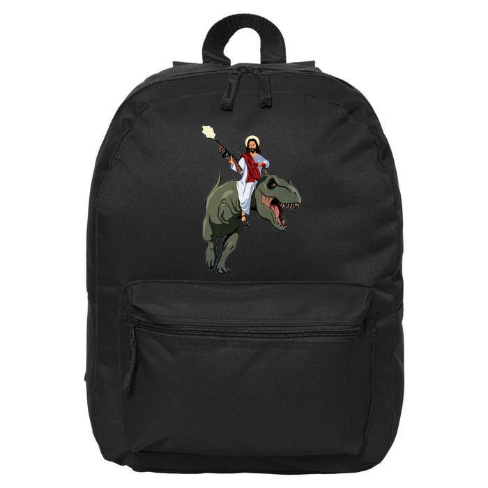 Gun Jesus Riding A Trex Dinosaur Funny Christian Dino Lover 16 in Basic Backpack