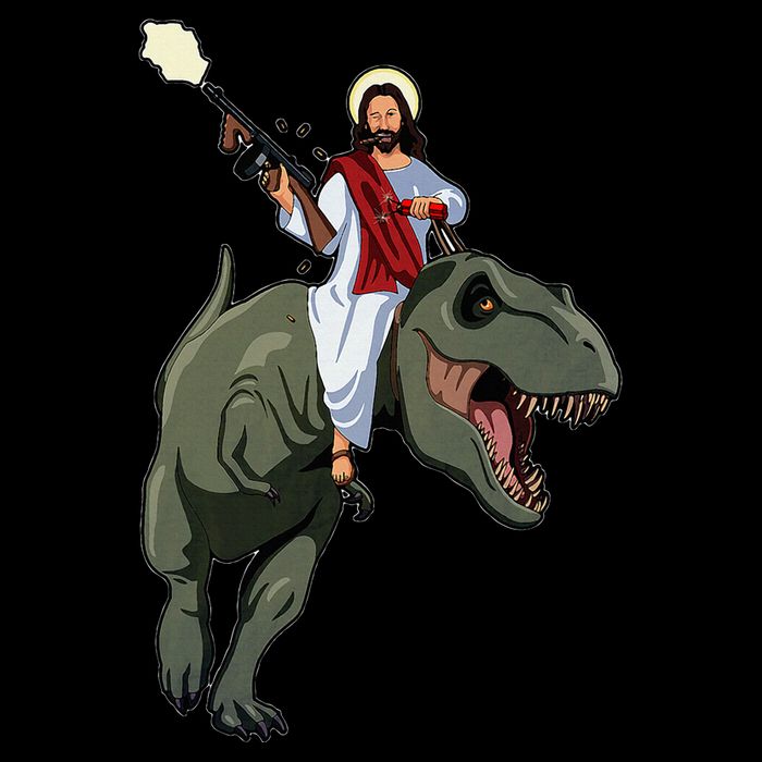 Gun Jesus Riding A Trex Dinosaur Funny Christian Dino Lover 16 in Basic Backpack
