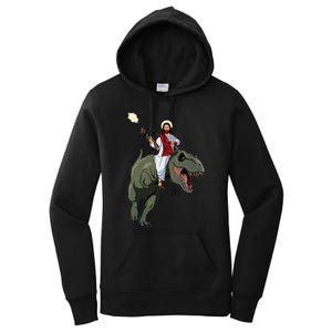 Gun Jesus Riding A Trex Dinosaur Funny Christian Dino Lover Women's Pullover Hoodie