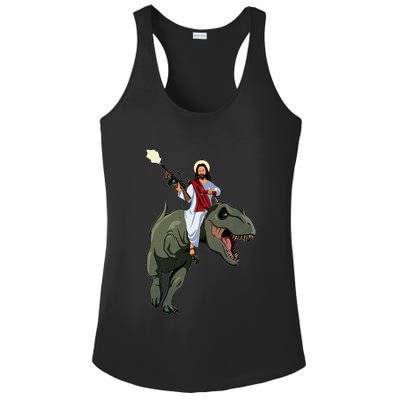 Gun Jesus Riding A Trex Dinosaur Funny Christian Dino Lover Ladies PosiCharge Competitor Racerback Tank