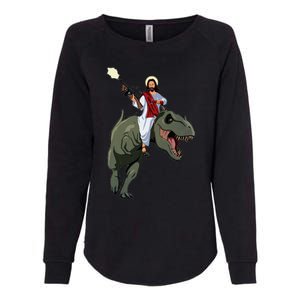 Gun Jesus Riding A Trex Dinosaur Funny Christian Dino Lover Womens California Wash Sweatshirt