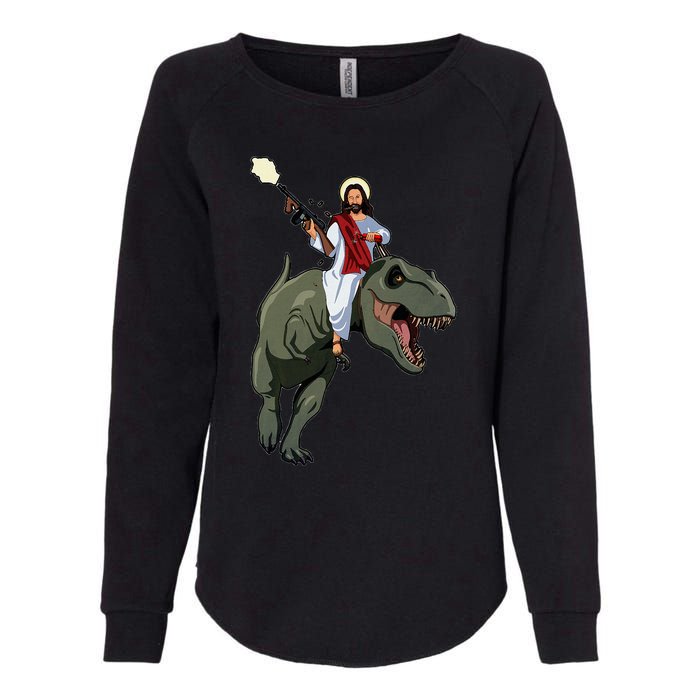 Gun Jesus Riding A Trex Dinosaur Funny Christian Dino Lover Womens California Wash Sweatshirt