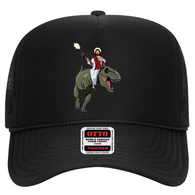Gun Jesus Riding A Trex Dinosaur Funny Christian Dino Lover Trucker Hat