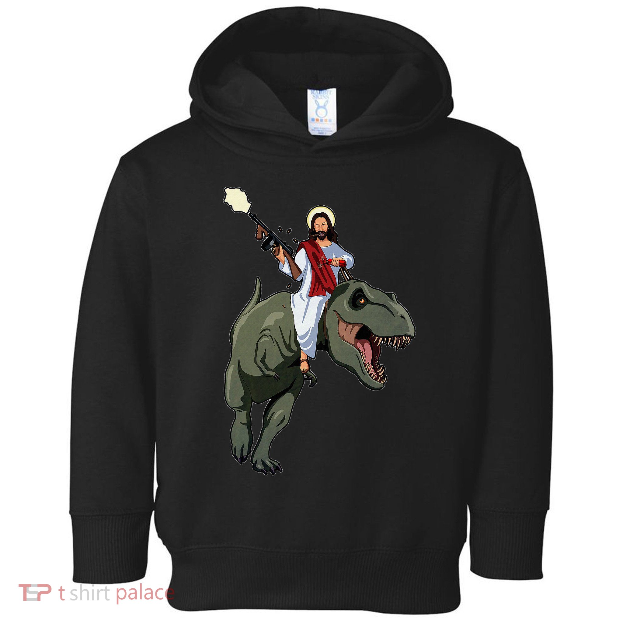 Gun Jesus Riding A Trex Dinosaur Funny Christian Dino Lover Toddler Hoodie