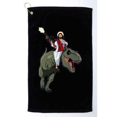 Gun Jesus Riding A Trex Dinosaur Funny Christian Dino Lover Golf Towel
