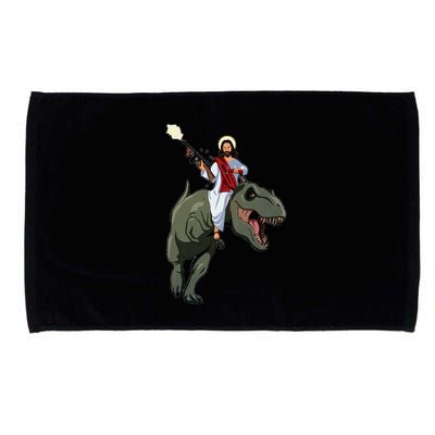 Gun Jesus Riding A Trex Dinosaur Funny Christian Dino Lover Microfiber Hand Towel
