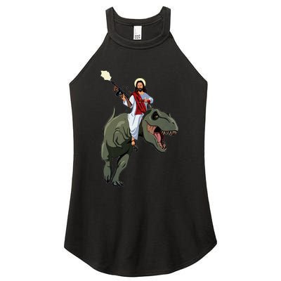 Gun Jesus Riding A Trex Dinosaur Funny Christian Dino Lover Women's Perfect Tri Rocker Tank