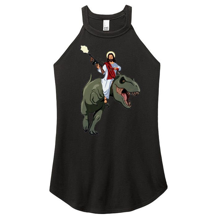 Gun Jesus Riding A Trex Dinosaur Funny Christian Dino Lover Women's Perfect Tri Rocker Tank