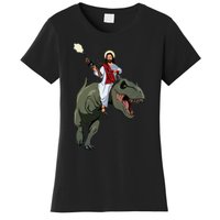 Gun Jesus Riding A Trex Dinosaur Funny Christian Dino Lover Women's T-Shirt