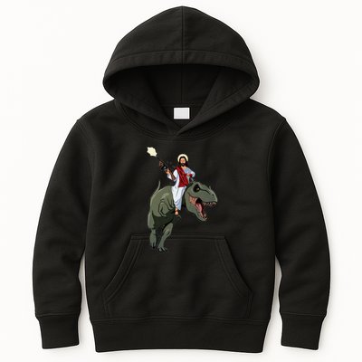 Gun Jesus Riding A Trex Dinosaur Funny Christian Dino Lover Kids Hoodie