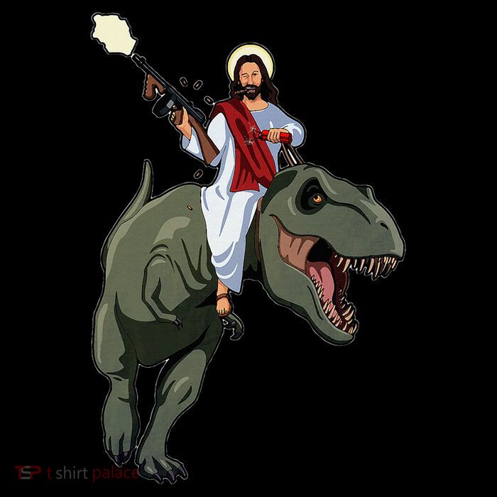 Gun Jesus Riding A Trex Dinosaur Funny Christian Dino Lover Short Acrylic Beanie