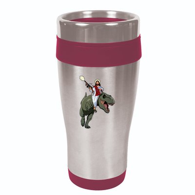Gun Jesus Riding A Trex Dinosaur Funny Christian Dino Lover 16oz Travel Tumbler