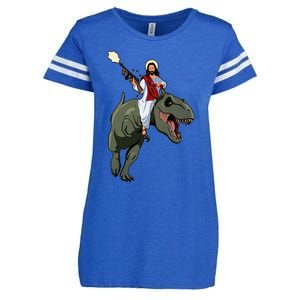 Gun Jesus Riding A Trex Dinosaur Funny Christian Dino Lover Enza Ladies Jersey Football T-Shirt