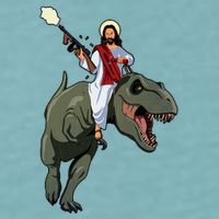 Gun Jesus Riding A Trex Dinosaur Funny Christian Dino Lover Sueded Cloud Jersey T-Shirt