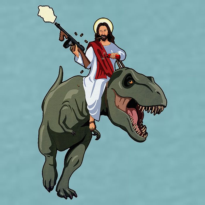 Gun Jesus Riding A Trex Dinosaur Funny Christian Dino Lover Sueded Cloud Jersey T-Shirt