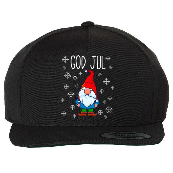 God Jul Swedish Tomte Gnome Scandinavian Merry Christmas Wool Snapback Cap