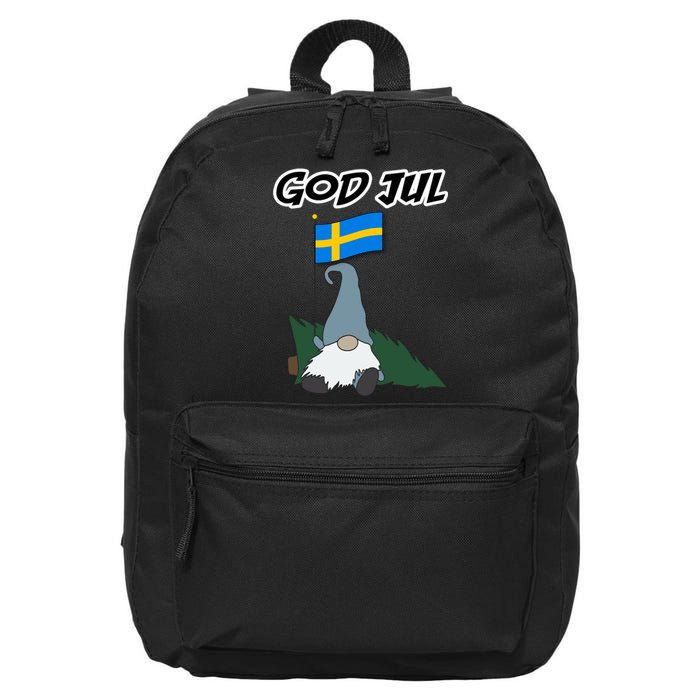 God Jul Scandinavian Swedish Merry Christmas Gnome Long Sleeve 16 in Basic Backpack