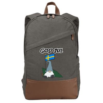 God Jul Scandinavian Swedish Merry Christmas Gnome Long Sleeve Cotton Canvas Backpack