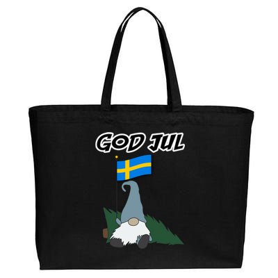 God Jul Scandinavian Swedish Merry Christmas Gnome Long Sleeve Cotton Canvas Jumbo Tote