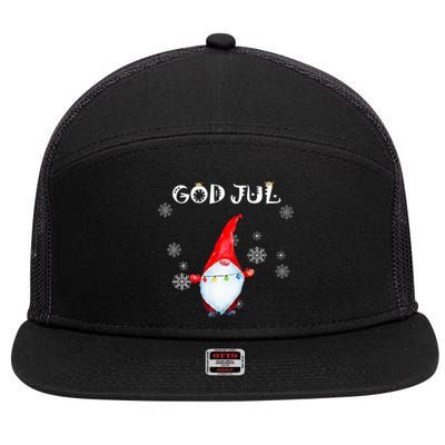 God Jul Scandinavian Swedish Merry Christmas Gnome 7 Panel Mesh Trucker Snapback Hat