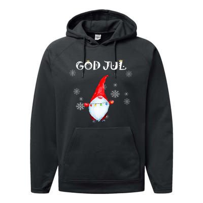 God Jul Scandinavian Swedish Merry Christmas Gnome Performance Fleece Hoodie