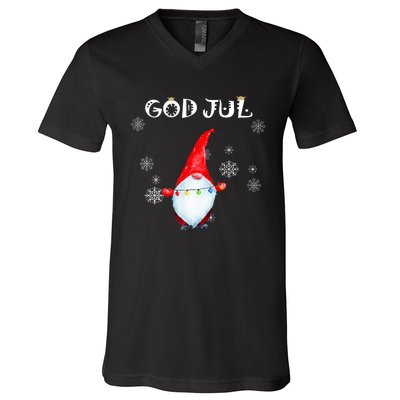 God Jul Scandinavian Swedish Merry Christmas Gnome V-Neck T-Shirt