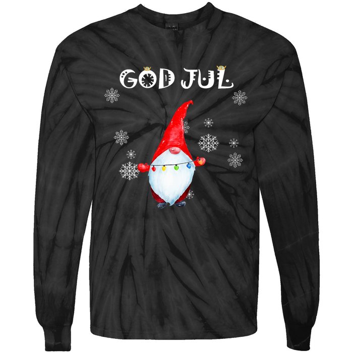 God Jul Scandinavian Swedish Merry Christmas Gnome Tie-Dye Long Sleeve Shirt