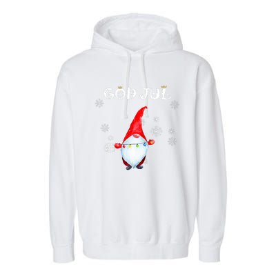 God Jul Scandinavian Swedish Merry Christmas Gnome Garment-Dyed Fleece Hoodie