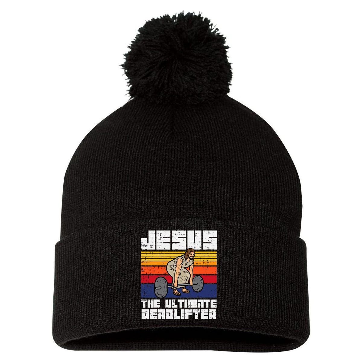 Gym Jesus Ultimate Deadlifter Christian Workout Pom Pom 12in Knit Beanie