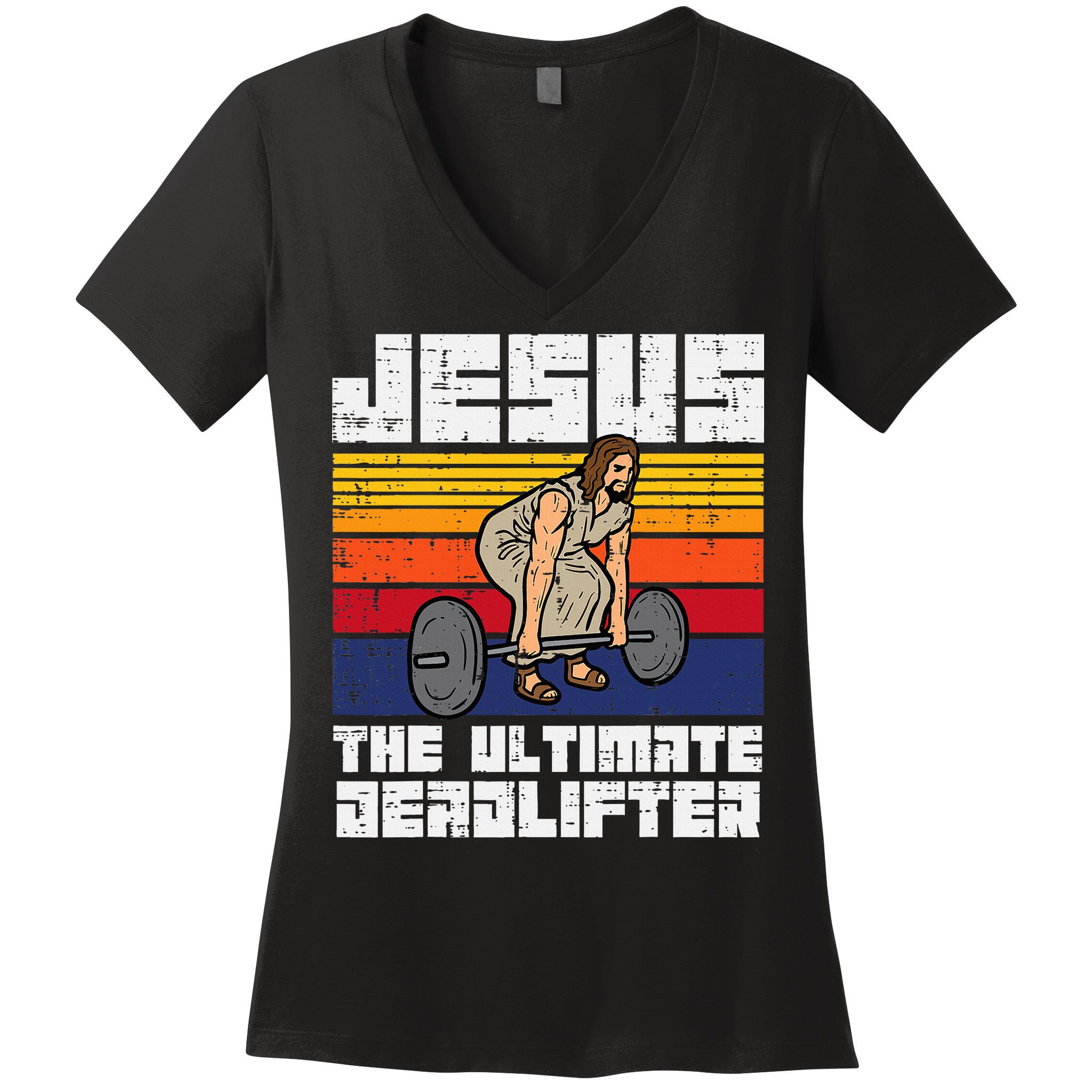 Gym Jesus Ultimate Deadlifter Christian Workout Women's V-Neck T-Shirt