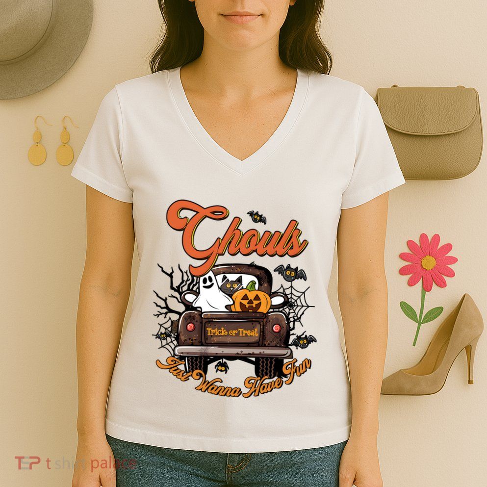 Ghouls Just Wanna Have Fun Witch Halloween Women's V-Neck T-Shirt