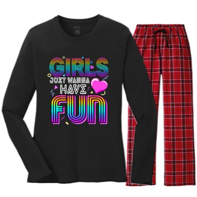 Girl Just Wanna Have Fun Awesome 70s 80s 90s 1980s Women's Long Sleeve Flannel Pajama Set 