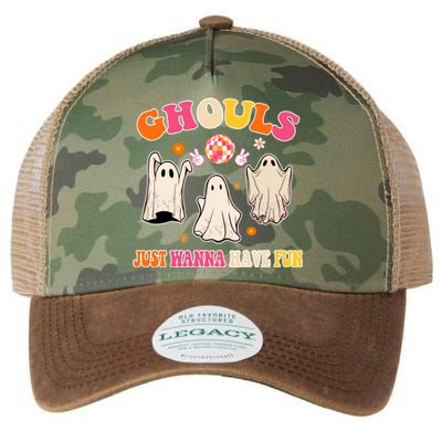 Ghouls Just Wanna Have Fun Halloween Groovy Ghost Legacy Tie Dye Trucker Hat