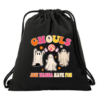 Ghouls Just Wanna Have Fun Halloween Groovy Ghost Drawstring Bag