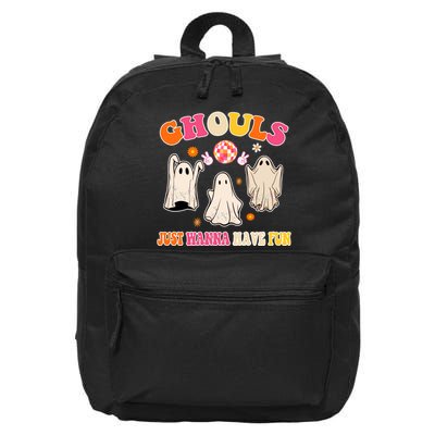 Ghouls Just Wanna Have Fun Halloween Groovy Ghost 16 in Basic Backpack