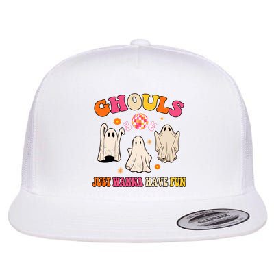 Ghouls Just Wanna Have Fun Halloween Groovy Ghost Flatbill Hat